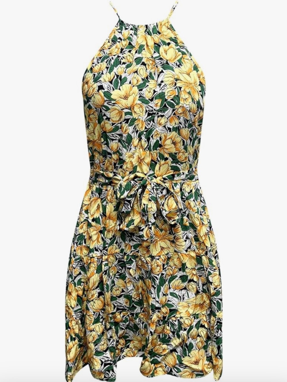 NWT Halter Floral Mini Dress in Yellow and Green XL